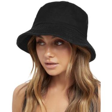 Imagem de Chapéu de balde FURTALK de algodão lavado para mulheres, preto de verã