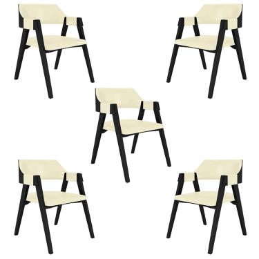 Imagem de Kit 5 Cadeiras Sala de Jantar e Jogos Carteados Madeira Maciça Poker PU OffWhite/Preto G42 - Gran Belo