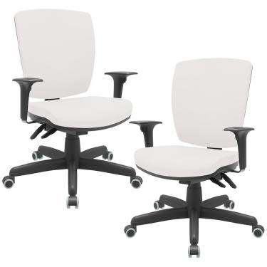 Imagem de Kit 02 Cadeiras de Escritório Diretor Office Giratória Preto Alta Flexi P03 Vinil Branco - Lyam