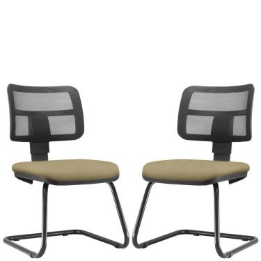 Imagem de Kit 02 Cadeiras de Escritório Recepção Fixa Zip L02 Suede Bege - Lyam Decor