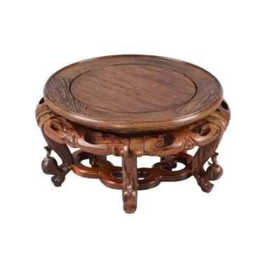Imagem de Base de suporte de exibição Redondo com pé de madeira esculpida pedestal vaso flores aquário base ornamental(X-Large)