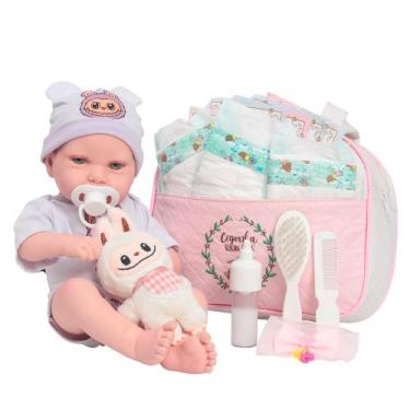 Imagem de Boneca Reborn Realista Larinha Olhos Azuis Bolsa Itens - Cegonha Rebor