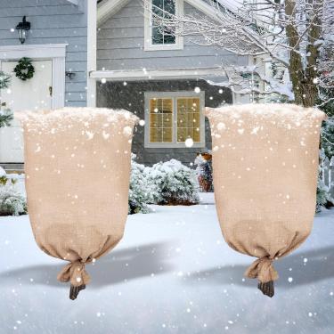 Imagem de Aikosell Pacote com 2 sacos de cobertura de plantas de inverno de serapilheira de 101,6 cm x 119,4 cm - Proteção reutilizável de geada de serapilheira - Sacos de serapilheira quentes cobertores de