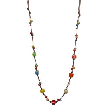 Imagem de Zlanderah Colar Boho com contas extralongas, cubo de cerâmica colorido, joias hippie feitas à mão, presentes para mulheres