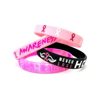 Imagem de COLORFUL BLING Pulseiras de silicone para conscientização do câncer de mama pulseiras de borracha fita rosa Hope Faith Cancer Survivor Support Gifts, Small, Sem Pedra Preciosa