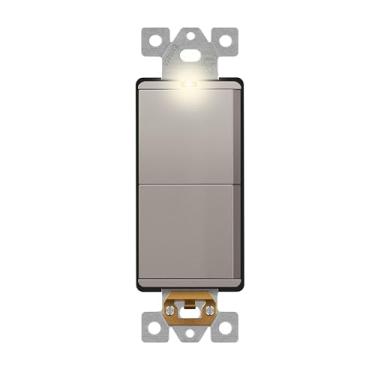 Imagem de LIDER Interruptor Duplo Iluminado Com Acabamento Fosco E Design Minimalista, Combinado Sem Moldura, Luz Localizadora, Terminal De Aterramento, Polo Único, 15 A 120-277 V, Certificado Pela Ul, Lcs2-1
