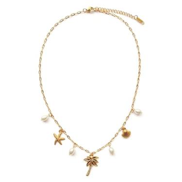 Imagem de Rumgey Colar com pingente para mulheres - Colar de praia dourado delicado colares de concha fofos acessório de praia pingente de estrela do mar joias de verão, Aço inoxidável, Sem Pedra Preciosa