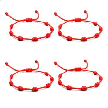 Imagem de Kit 4 Pulseiras Kabbalah 7 Nós Vermelhas – Proteção, Fé e Energia Positiva • Produção Artesanal • Ajustáveis e Confortáveis • Amuleto Espiritual de Sorte e Força