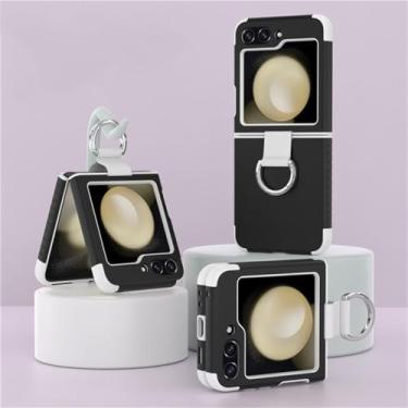 Imagem de Casos de suporte de anel de dedo para samsung galaxy z flip 5 zflip 5 pc tpu bicolor fino fosco capa, preto, para samsung z flip 5