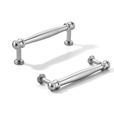 Imagem de khtumeware Pacote com 10 puxadores de armário de níquel acetinado escovado central de 4 polegadas (102 mm), alça sólida para armário de cozinha resistente, ferragens de armário para penteadeira