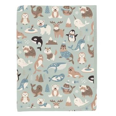 Imagem de Cobertores KicKee Print Swaddle, cobertor de bebê macio e sedoso, cobertor de segurança, tamanho 101,6 cm x 73,7 cm (Aloe Arctic Animals - Tamanho único)