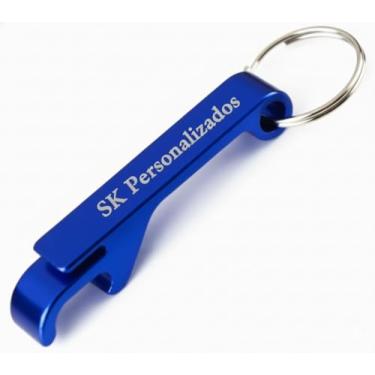 Imagem de Conjunto de 10 Abridores de Garrafa com Chaveiro, Alumínio, personalizado a laser, logomarca, nome (Azul)