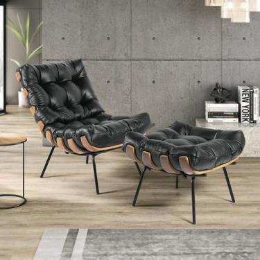 Imagem de Poltrona de Couro Legítimo Costela com Puff - LEME MOVELARIA