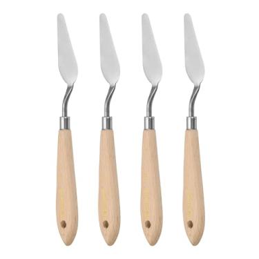 Imagem de Generic 4 peças 10# faca de paleta de pintura pontiaguda de aço inoxidável espátula de arte de pintura facas de palete raspadores ferramentas com cabo de plástico para mistura de tela de óleo acrílica