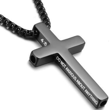 Imagem de RWQIAN Colar de cruz respirável para homens, corrente de aço inoxidável, versículo bíblico, crucifixo, colares para parar de fumar, parar de fumar, ferramentas de vapingtools, itens de alívio da