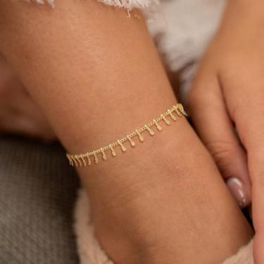 Imagem de Tornozeleira feminina com borla à prova d'água, banhada a ouro 14K, ajustável, delicada, joia de praia para presente, Medium, Latão, Sem Pedra Preciosa