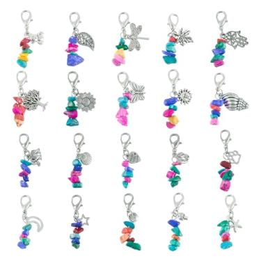 Imagem de 20 peças de chaveiro com pingente de contas turquesa com pingentes de liga tibetana mista e fechos de lagosta para bolsa, carteira, chave de carro