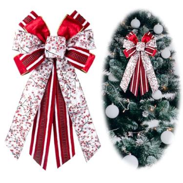 Imagem de Blinket Grande laço de guirlanda de Natal, luxuoso laço natalino de azevinho - arcos de fita de serapilheira xadrez de búfalo vermelho para grinalda, decoração de topo de árvore de Natal para festa de