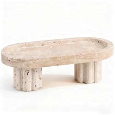 Imagem de Bandeja de pedra travertino natural – Bandeja de banheiro de mármore de 25 cm para bancada, cozinha, mesa de centro, organizador de joias, exibição de perfume, suporte de vela, placa de pedra
