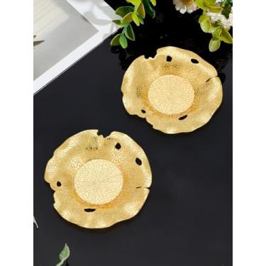 Imagem de Bandeja de joias com 2 peças, tapete de liga de folha redonda dourada, bandeja de penteadeira para cômoda, Natal, aniversário, casamento, presentes ou decoração de casa, 10 x 10 x 1,6 cm