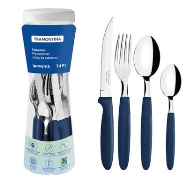 Imagem de FAQUEIRO EM AÇO INOX TRAMONTINA IPANEMA AZUL 24 PEÇAS