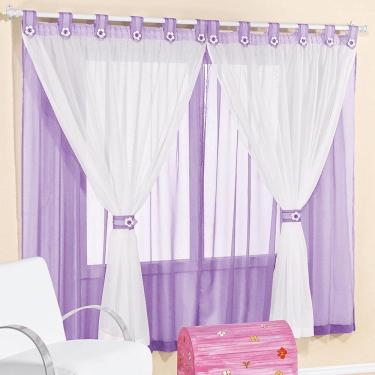 Imagem de Cortina Infantil E Voal 2,00 X 1,70M Alt Lilás e Branco