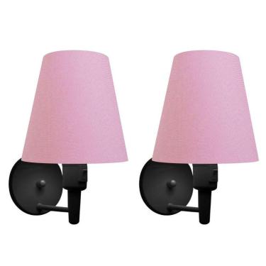 Imagem de Kit-2 Arandela Cone Md-2013 Preto C- Inter Liga E Desl Cúpula Em Tecido Rosa Bebê - Bivolt