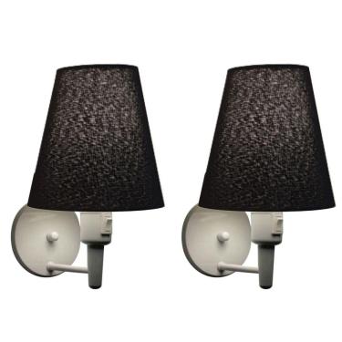 Imagem de Kit-2 Arandela Cone Md-2013 Branco C- Inter Liga E Desl Cúpula Em Tecido Preto - Bivolt