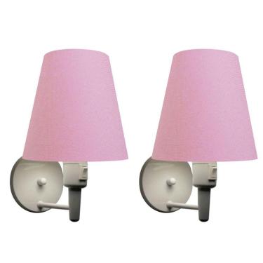 Imagem de Kit-2 Arandela Cone Md-2013 Branco C- Inter Liga E Desl Cúpula Em Tecido Rosa Bebê - Bivolt