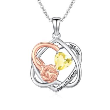 Imagem de WYDDO Colar de pedra de nascimento para mulheres, colar de coração infinito, pingente de flor rosa para mãe, joia de pedra de nascimento para a família, presente de aniversário de aniversário para