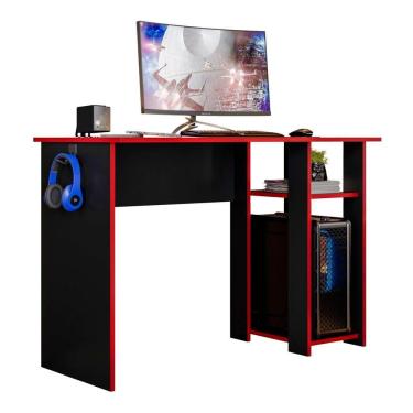 Imagem de Mesa Computador Gamer 108 Cm Slim Com Suporte SSX Multicoisas Preto Vermelho