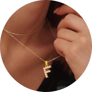 Imagem de Colar feminino com inicial CZ em camadas, pingente delicado de letra A a Z, joia banhada a ouro de corrente dupla, presente personalizado, 14+2in/16+2in, Aço inoxidável, Sem Pedra Preciosa