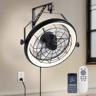 Imagem de Ventilador de montagem na parede de 58 cm com controle remoto de aplicativo, ventilador silencioso de 6 velocidades montado na parede com luz e temporizador, 3 cores reguláveis, inclinação ajustável