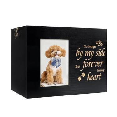 Imagem de RINVEE Urnas de animais de estimação para cães ou gatos cinzas com moldura, caixa de memória de madeira para lembranças com flanela preta como forro, presentes em memória de animais de estimação para