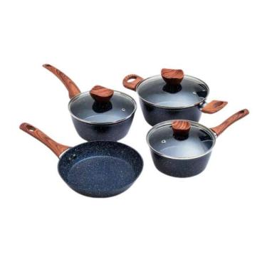 Imagem de Conjunto De Panelas Preta Antiaderente Tampa De Vidro 4 Pçs