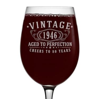 Imagem de Spotted Dog Company Taça de vinho vintage 1946 gravada com haste de 473 ml – Presentes de feliz aniversário de 80 anos para homens e mulheres, Cheers to Turning decoração de decorações de 80 anos