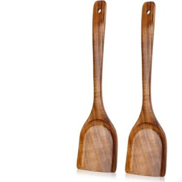 Imagem de Conjunto de espátula para panelas antiaderentes, utensílios de cozinha de 2 peças para mexer, virar e cozinhar, seguro para panelas e frigideiras, superfície lisa, marrom escuro