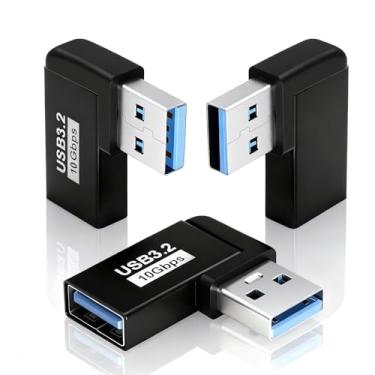 Imagem de Poyiccot Adaptador USB 3.2 de 90 graus, extensor USB 10Gbps, conector extensor tipo A, pacote com 3, adaptador de extensão macho para fêmea para disco rígido, laptop