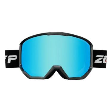 Imagem de YMTSGEQ Óculos de esqui, óculos de neve/snowboard OTG anti-embaçamento para homens e mulheres com 100% de proteção UV400 (armação preta alça preta - lente azul gelo Revo (VLT 16%))