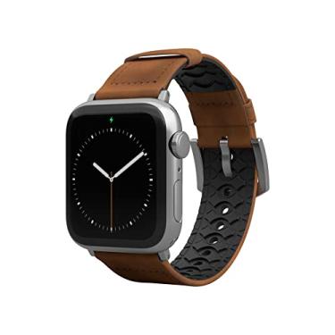Imagem de Groove Life Pulseira de relógio Vulcan Trek compatível com Apple Watch de 38 mm, 40 mm, 42 mm, 44 mm, couro Gentuine respirável e de silicone para homens séries 5, 4, 3, 2 e 1 de 38 mm, 40 mm, 42 mm e 44 mm, prata larga