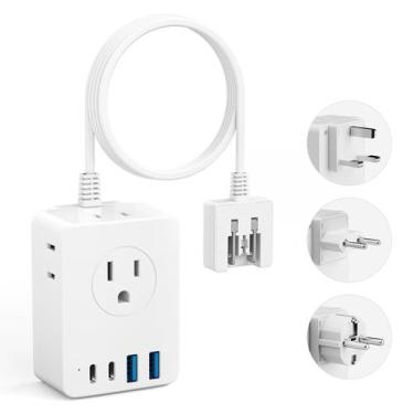 Imagem de Adaptador de viagem Kakyanill European com 4 tomadas AC e 4 USB