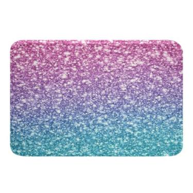 Imagem de Tapete de banheiro para meninas, estampa 3D, tapete de banheiro com glitter rosa, tapete de porta turquesa, tapete de porta azul, rosa, roxo, tapete de pelúcia antiderrapante, tapete de decoração de quarto 40,64 cm x 60,96 cm