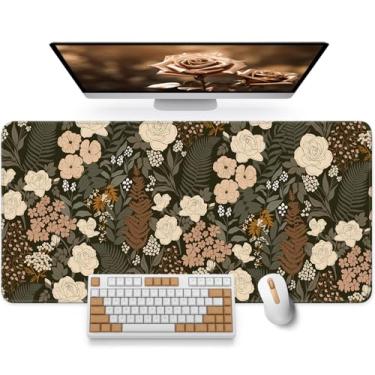 Imagem de Tapete de mesa estético 80 cm x 30 cm – Mouse pad grande com base de borracha antiderrapante, almofada de mesa estendida, borrão para laptop com design elegante para escritório e casa - rosa selvagem