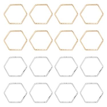 Imagem de Spritewelry 24 peças de anéis hexagonais de liga dourada com elos geométricos ocos molduras prateadas latão aberto bisel pingentes para fazer joias, faça você mesmo, flor prensada com resina UV