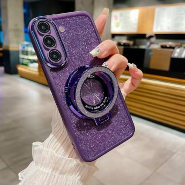 Imagem de HAONANDE Capa com glitter magnético para Samsung Galaxy A56, capa de telefone transparente transparente com protetor de câmera roxa