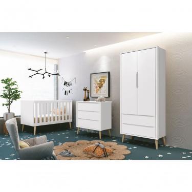 Imagem de Jogo De Quarto Para Bebê Completo 2 Portas Théo New Branco Fosco Com Natural - Moveisaqui