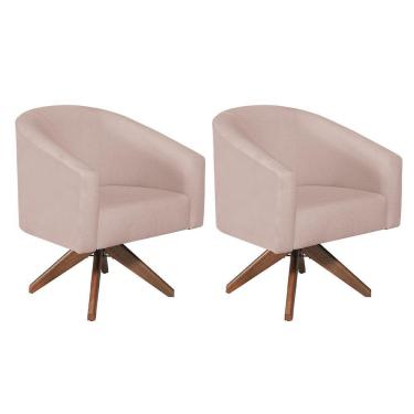 Imagem de Kit 02 Poltronas Decorativas Luiza Base Giratória De Madeira Suede - Doce Sonho Móveis Rosê