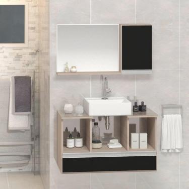 Imagem de Conjunto Gabinete Venus 80cm Madeirado Preto