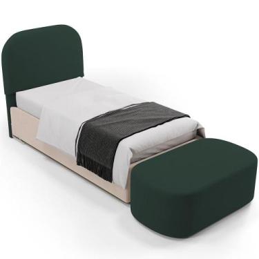 Imagem de Cabeceira Cama Box 100cm Lanna Com Puff Recamier Doha W01 Suede Verde 