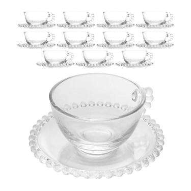 Imagem de Jogo 12 XícarasDe Chá Com Pires Cristal Transparente Pearl Pérola 180ml Wolff